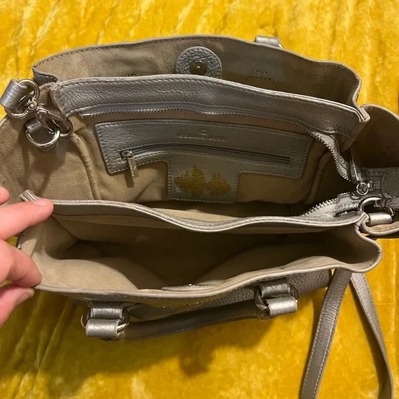 Celine Dion silver pebbled leather “Adagio” purse satchel cross body strap - Picture 9 of 16